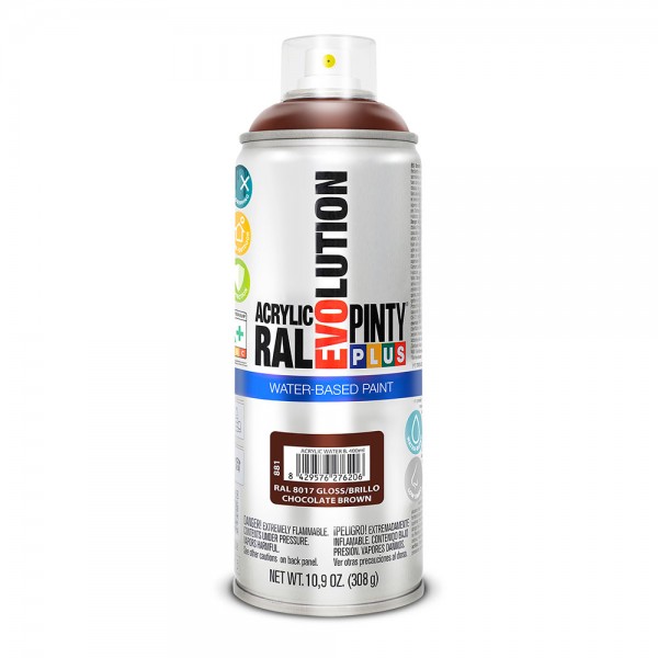 Pintura acrílica spray evolution water-based 520 cc ral 8017 chocolate